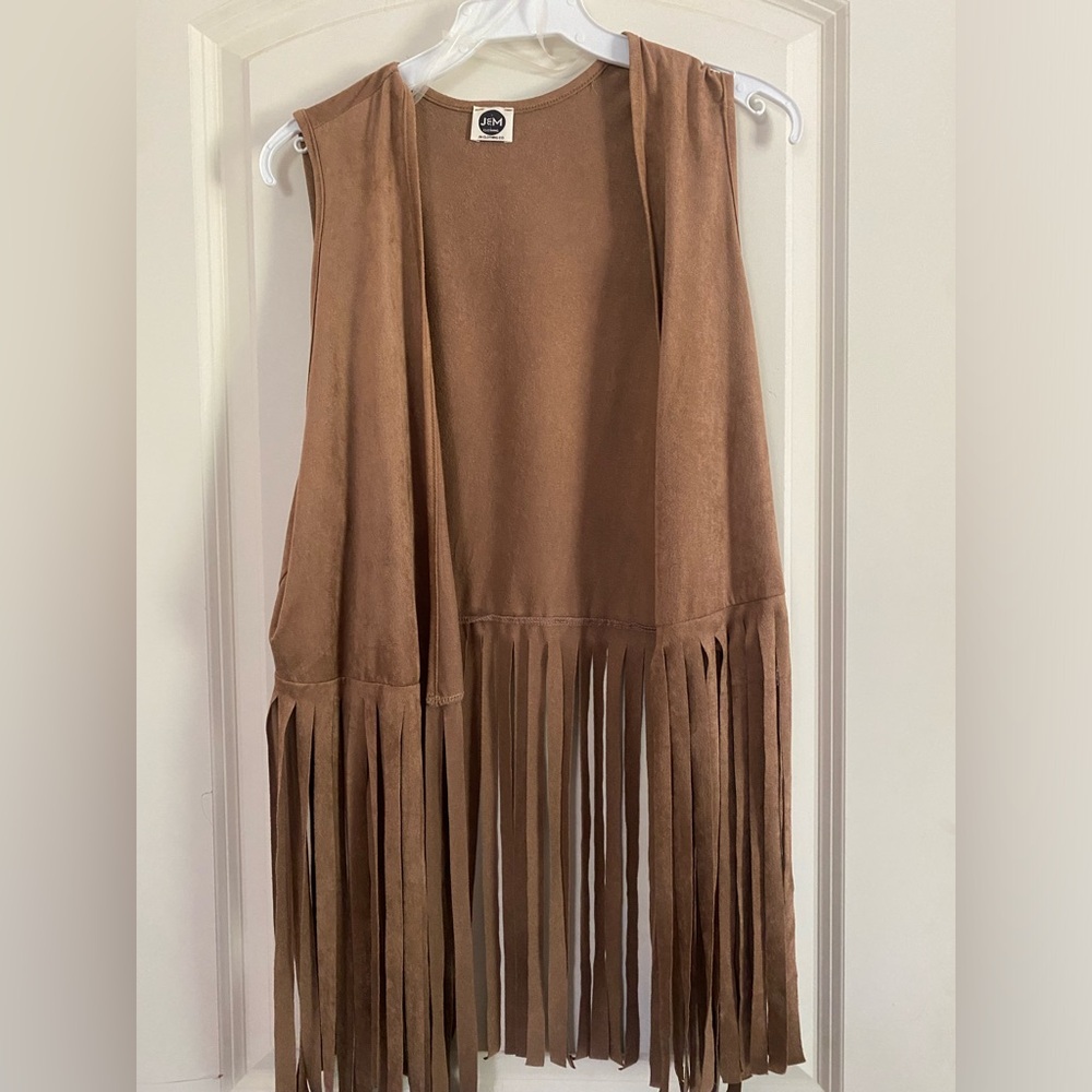 NEW Adult Faux Suede Long Fringed Open Vest  Brown. Size M/L